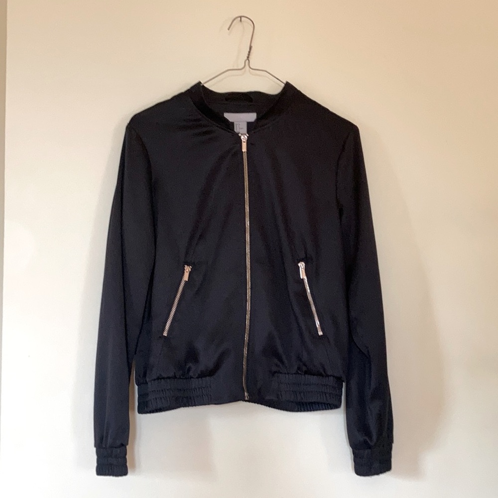 Black Bomber Jacket with Gold Accent Zippers